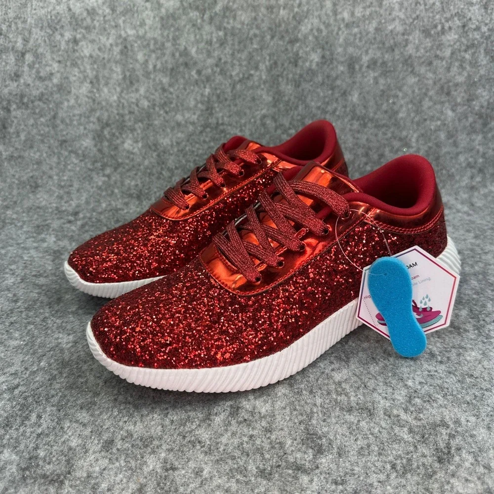 Freewalk Foam Fit Red Glitter Fashion Sneakers Womens 8.5 Memory Foam Shiny New